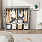 Portable Closet for Hanging Clothes, 67 Inch Wide Portable Wardrobe Closet with Cover, 4 Hanging Rod, Storage Shelves and Sid