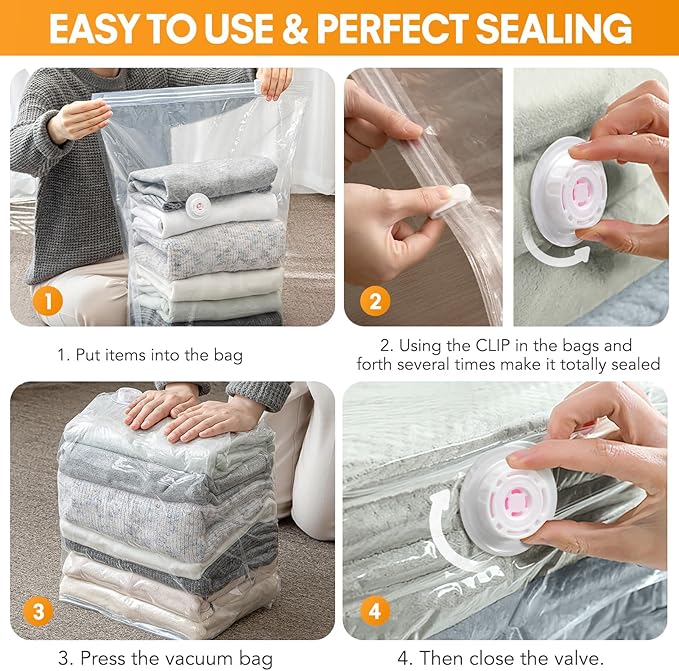 8 Pack Vacuum Storage Bags Jumbo, Vacuum Seal Bags for Clothing, 1 Jumbo+2 Large+2 Medium+3 Small, 80% Space Saver Bags for C