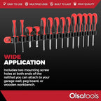 Olsa Tools Premium Wall-Mount Screwdriver Organizer - Red Nylon with Black Clips - Holds 14 Screwdrivers - Part: 1030