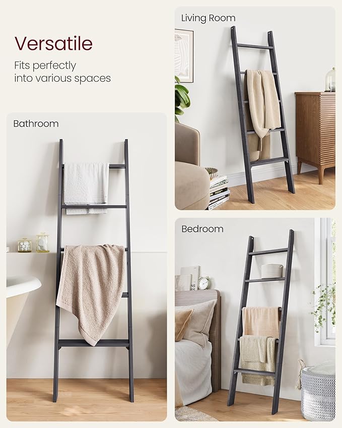 VASAGLE Blanket Ladder Decorative Farmhouse for The Living Room, 5-Tier Ladder Shelf, Ladder Rack for Storage and Decor, Mist