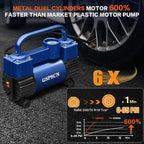 GSPSCN 6X Faster Inflation Tire Inflator Heavy Duty Double Cylinders with Portable Bag- Car Accessories，Metal 12V Air Compressor Pump 150PSI with Adapter for Car, Truck, SUV Tires, Dinghy, Air Bed