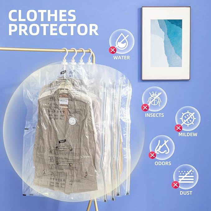 Hanging Vacuum Storage Bags, 4 Pack (41.3 x27.6 inch), Vacuum Seal bags for Clothing, Space Saver Garment for Short Clothes, 