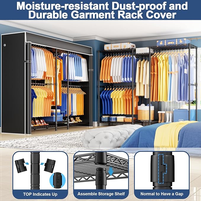 Ulif E12C Pro Heavy Duty Closet Organizer System，Freestanding Clothing Rack, Adjustable Garment Rack 71" W x 16" D x 76.5" H 