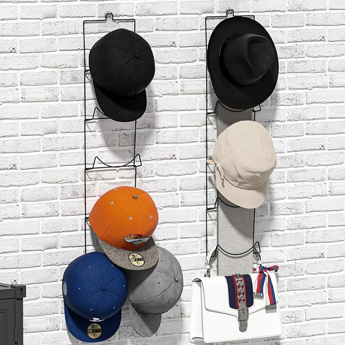 LINFIDITE 10 Pack Hat Rack Hanger Holder Organizer Flexible Multi Hook Wall Mounted Over Door Baseball Cap Display Storage Ra