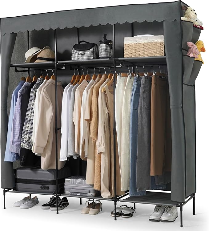 CAPHAUS 67-Inch Clothing Rack with Cover, Portable Closet Wardrobe, Covered Garment Rack for Hanging Clothes, 285LB Capacity 