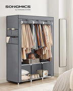 SONGMICS Portable Closet, Wardrobe Closet Organizer with Cover, 3 Hanging Rods and Shelves, 4 Side Pockets, 51.2 x 17.7 x 65.