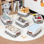HNZIGE Small Baskets Fabric Storage Baskets(6 Pack) Storage Bins with Leather Handles Empty Gift Basket Decorative Storage Ba