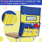 Lewtemi 2 Pcs Desk Chair Seat Back Organizer with 5 Pockets Chair Pockets for Classrooms School Seat Chair Storage Pocket Chart with Name Label Slot for Home Office, 18 x 19 Inch(Red, Yellow)