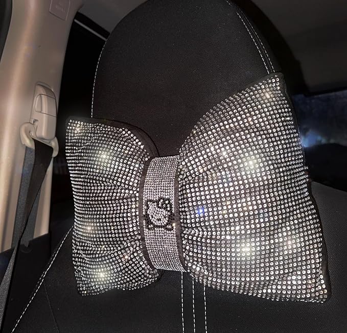 Fashion Car Ultra Bling Steering Wheel Cover with Sparkly Diamond Rhinestones, Gorgeous Accessory with Anti Slip Lining Extra Bling Especially Shiny Cat Exotic Universal (Pillow Silver)