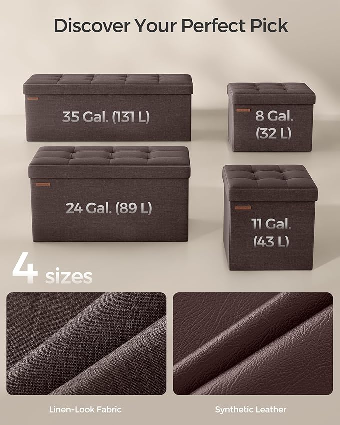 SONGMICS Mazie Collection - 30 Inches Folding Storage Ottoman Bench, Ottoman Foot Rest, End of Bed Bench, Storage Chest, Load