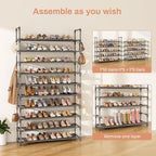 LANTEFUL Tall Shoe Rack 10 Tier Shoe Organizer Large Shoe Shelf with 18 Hooks Storage for 50 Pair Sneaker and Boot, Stackable