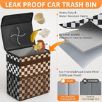 Car Trash Can Bin with Lid Hanging for Back Seat, Car Accessories for Women Men Leak Proof Automotive Garbage Cans Leakproof Vehicle Trash Can for Truck SUV,Black White Checkered
