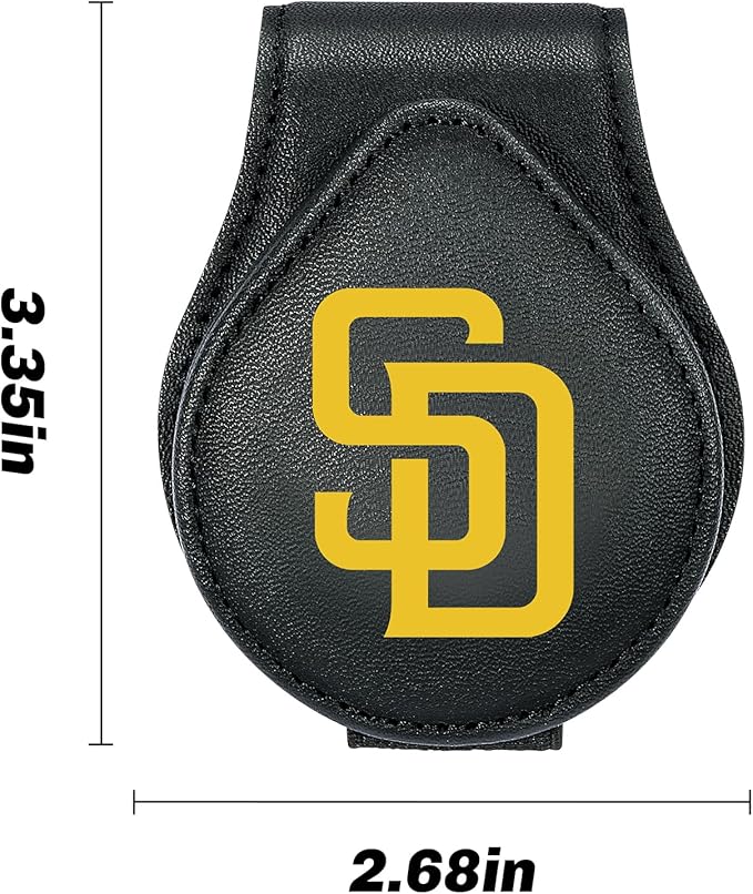 for MLB SanDiego Padres Car Visor Sunglass Holder - Black Leather Eyeglass Case with Team Logo, Clip-On Sun Visor Organizer for Auto Interior, SD Padres Gifts