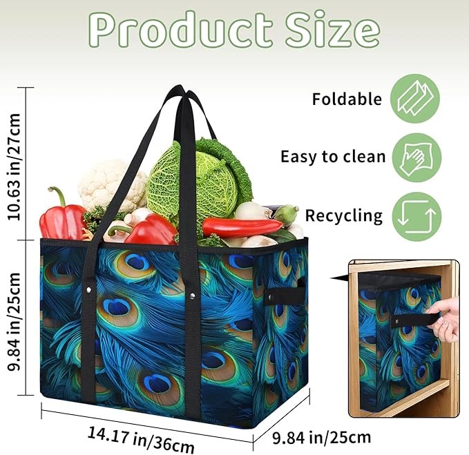 Reusable Grocery Bags Heavy Duty Shopping Bags Foldable Large Tote Bags with Long Handles & Hard Bottom