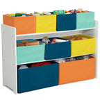 Delta Children Deluxe Multi-Bin Toy Organizer with Storage Bins - Greenguard Gold Certified, White with Navy/Green/Pastel Bin