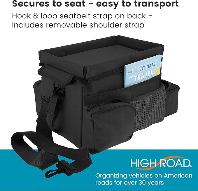 High Road CarHop Backseat Organizer for Kids and Passenger Seat Organizer for Adults - Car Seat Cooler with Cup Holders and Convertible Tray Lid