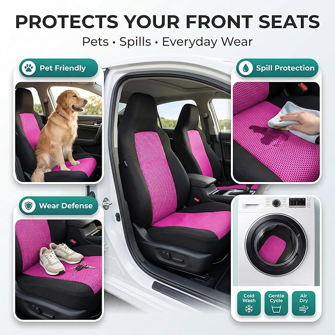FH Group Automotive Full Car Seat Covers for SUV, Trucks, Sedan and More - Universal Fit Front High Back & Rear Solid Bench D
