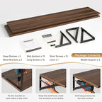 Deep Floating Shelves Wall Mounted, 55"x12" Walnut Wall Shelves with Brackets Set of 2 for Bedroom, Living Room, Bathroom, Ki