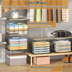 Widened & Heightened Closet Organizers And Storage Shelves With Top Board, Set of 3 Stackable Closet Shelf Organizer Storage 