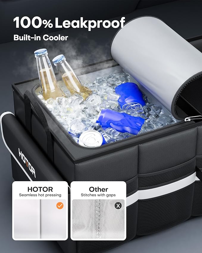 HOTOR Trunk Organizer - Car Organizer with Built-In Leakproof Car Cooler, Collapsible Trunk Organizer with Cooler for SUV,