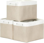 Bidtakay Large Storage Baskets for Organizing Fabric Closet Organizers Storage Bins with Handles 3-Pack 16x11.8x11.8 Inch Col