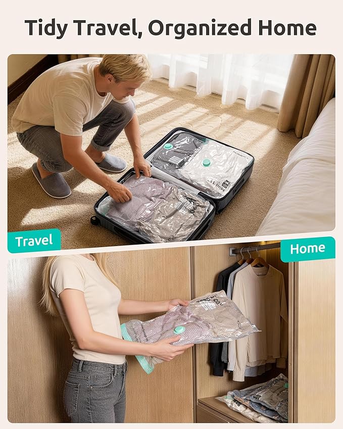 NUTICT 16 Pack Vacuum Storage Bags for Travel, 2000mAh Rechargeable Wireless Air Pump, Long-Term Reusable Vacuum Seal Bag for