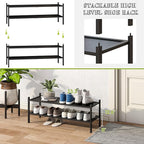 BMOSU 2-Tier Bamboo Extended Shoe Rack Premium Stackable Shoe Shelf Storage Organizer for Hallway Closet Living Room Entryway