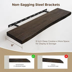 55 Inch Floating Shelves for Wall, Solid Elm Wood Live Edge Wall Shelf for Home Decor, 8 Inch Deep Floating Shelf, 55 x 8 Woo