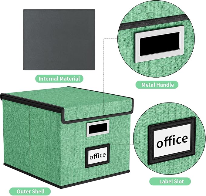 Huolewa File Organizer Box with Lid, Collapsible File Folder Organizer for Office Document Storage, Filing Box with Plastic S