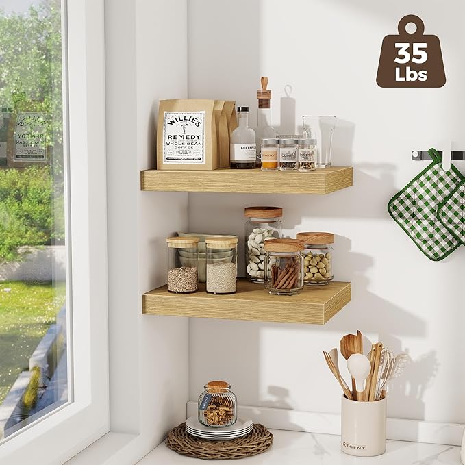 Fun Memories 12 Inch Deep Floating Shelves, 16 x 12 Wooden Wall Shelves, Extra Deeper & Thicker Rustic Wall Mounted Storage S