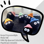 Car Headrest Pillow & Steering Wheel Cover Set with Cute Big-Eyed Black Travel Neck Support Pillow Fur Car Interior Accessory (Safty Belt Cover 2PCS)