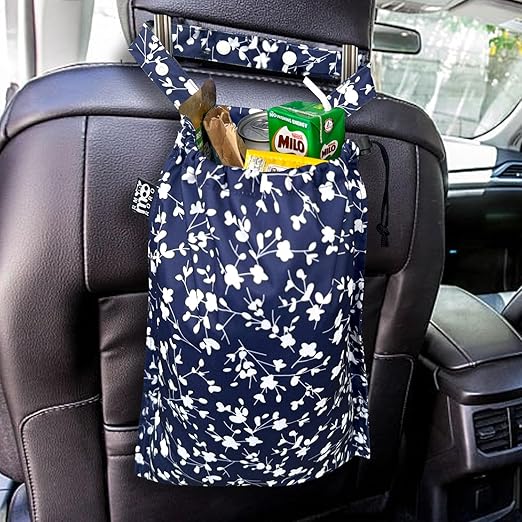 Cute Hanging Car Trash Garbage Bag 100% Leakproof Waterproof Multipurpose for Car Back Front Seat Console with Hanging Strap (Small Flowers)