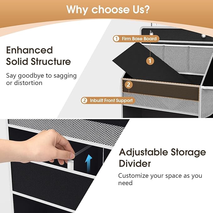 WISELIFE 5-Tier Over the Door Organizer for Hanging - 50LB Heavy-Duty Back of Door Organizer with 5 Spacious Pockets & 13 Mes