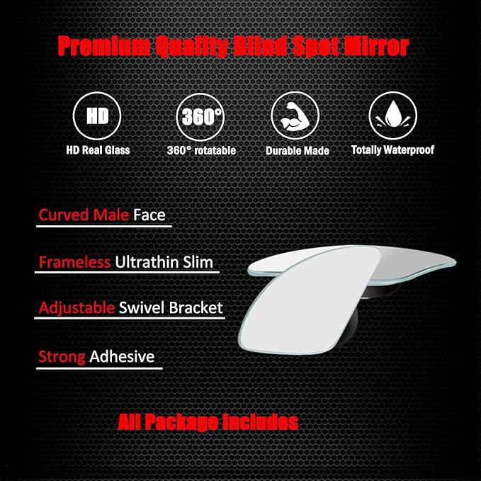 Ampper Fan Shaped Blind Spot Mirror, Frameless HD Glass Convex Wide Angle Stick on Blindspot Mirror Rearview Car Mirror for Car SUV and Truck (Large, Pack of 2)