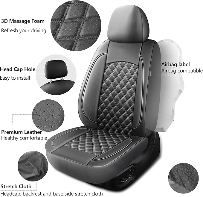 Leather Car Seat Covers, Breathable and Waterproof Napa Leather Automotive Seat Cover, Universal Interior for Cars,Sedans, SU