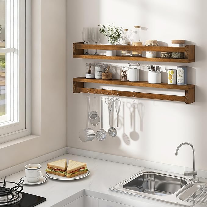 Fun Memories Nursery Book Shelves Set of 4, 32 Inch Solid Wood Wall Book Shelves, Kids Room Floating Shelves Organizer & Toy 
