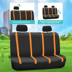FH Group Unique Flat Cloth Full Set Car Seat Covers w. Silicone Steering Wheel Cover- Universal Fit for Most Cars, Trucks, SUVs or Vans (Orange/Black)