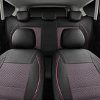 CAR PASS Piping PU Leather Car Seat Cover Full Set,Inside Zipper Design and Reserved Opening Holes，Airbag Compatible,Universal FIT for Car, SUVs,Van,Trucks（Full Set, Black & Pink）