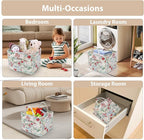 Storage Basket Boho Fabric Large Collapsible Floral Laundry Nursery Hamper Portable Folding Storage for Clothes Toys (Light G
