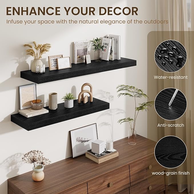 Fun Memories 48 Inch Floating Shelves for Wall - 12 Inch Deep Fireplace Mantel Shelf - Wood Floating Shelf for Wall - Large S