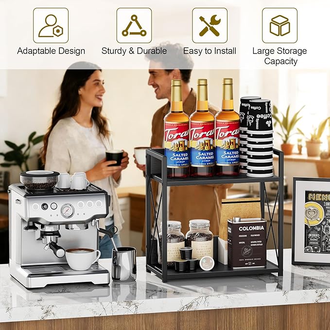 Giikin Kitchen Countertop Organizer, 2 Tier Coffee Bar Organizer, Black Spice Rack for Counter, Kitchen Counter Shelves, Part