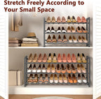 FAVOOSTY 3-Tier Expandable Shoe Rack, Adjustable Shoe Shelf Storage Organizer Space Saving Metal Free Standing Shoe Rack for 