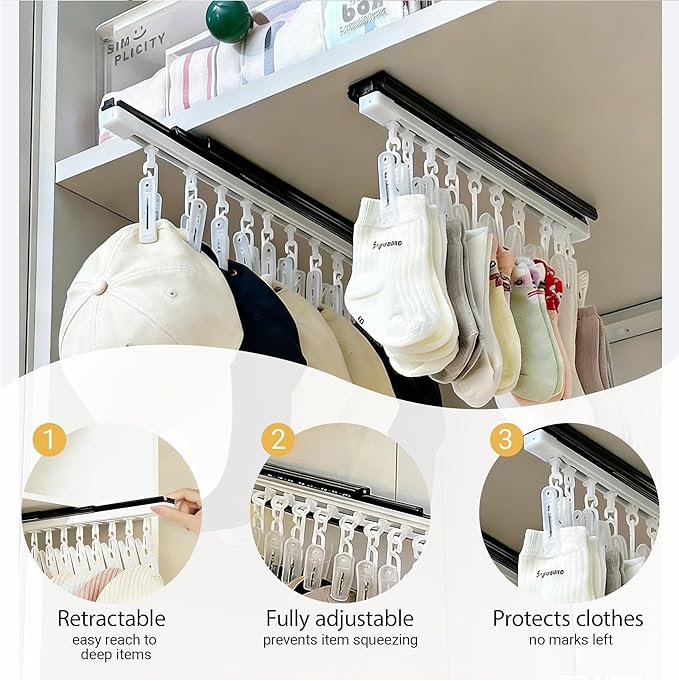 2 Pack No-Drill Wall-Mounted Baseball Hat Organizer, Hat Storage Rack Holds Up to 20 Caps, Hat Holder with 10 Damage-Free Cli