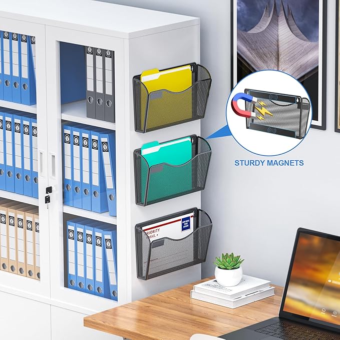 samstar 6 Pack Magnetic File Holder, Mesh Wall File Organizer File Pocket Mail Organizer Paper Folder Holder for Office/Home,