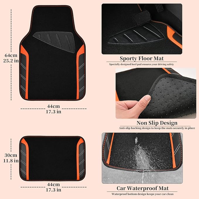 CAR PASS Leather Steering Wheel Cover and Waterproof Car Floor Mats,Microfiber Universal Car Combo Fit for 95% Sedan SUV Van 