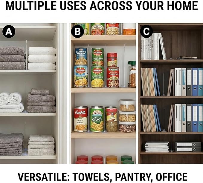 Acrylic Shelf Dividers for Closet Organization: Clear Removable 10/11.8" Tall X 11.8/10" Deep Clipless Separators 6 Pack for 