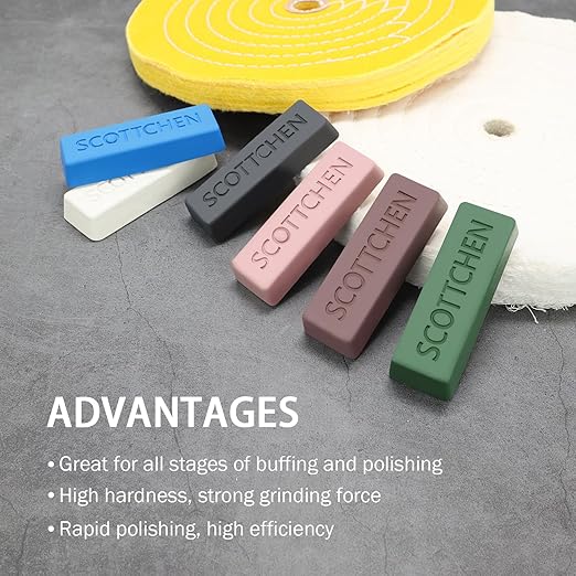 SCOTTCHEN Buffing Polishing Cutting Compounds 16 Oz.Kit-for Stainless Steel Aluminum Jewelry,Black White Purple Brown Blue Green,from Course to Fine - 6 Pcs
