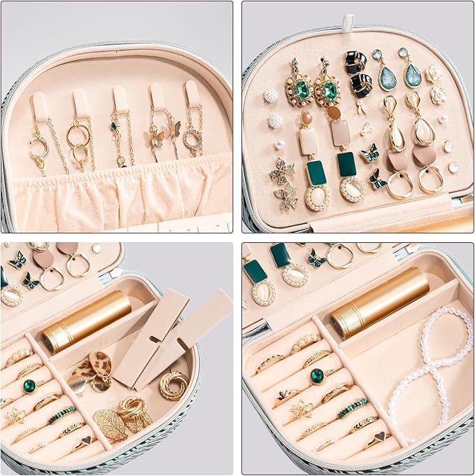 ProCase Travel Size Jewelry Box, Medium Portable Seashell-Shaped Jewelry Case, 2 Layer Jewelry Organizer in PU Leather for Wo