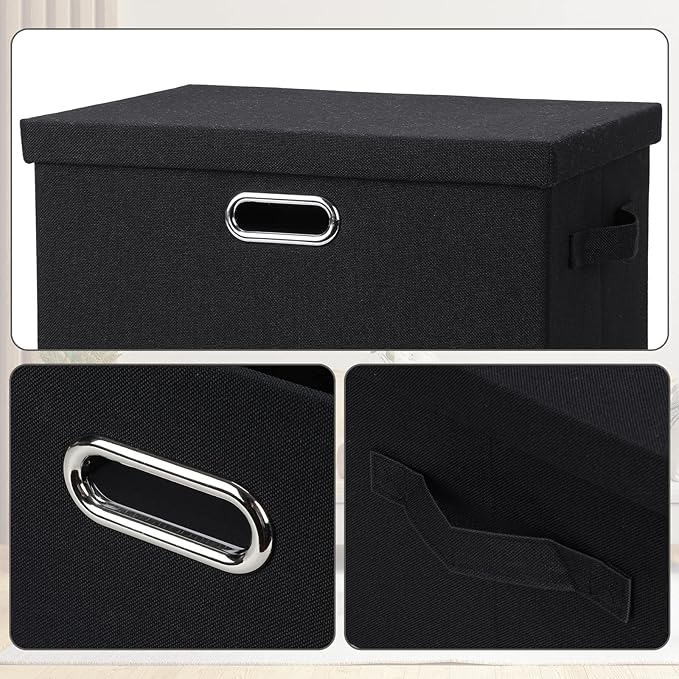 Graciadeco Large 17" 36 Quart Collapsible Stackable Storage Bins with Lids, 5 Packs Black Linen Fabric Closet Boxes with Lids