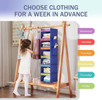 YOUDENOVA 6-Shelf Weekly Hanging Closet Organizer, Weekly Clothes Organizers for Kids with 2 Side Pockets, Blue